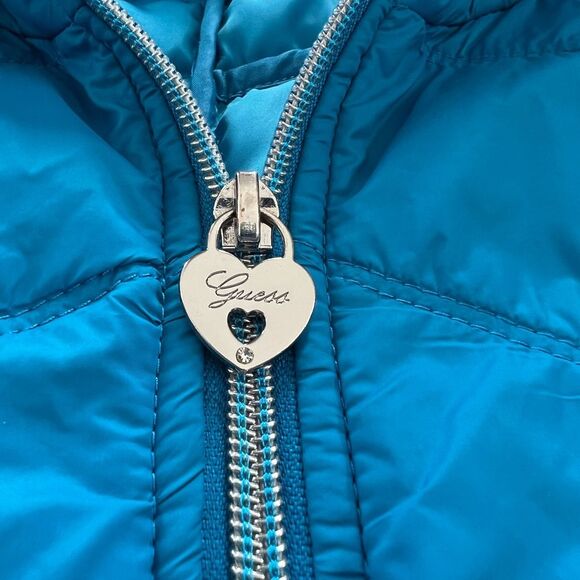 Guess Lightweight Puffer Jacket Coat Sky Blue Packable Travel SZ L - Picture 10 of 14